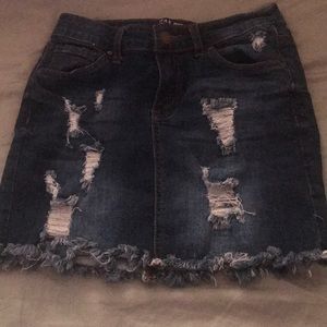 dark wash denim mini skirt